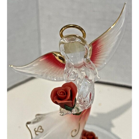 Glass Baron Angel Holding Roses Red Wings and Skirt on Mirror Original Label - Picture 3 of 9